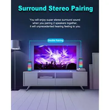 Bluetooth Speaker, Wireless Portable, HD Stereo Sound,with Cool Dynamic LED Lights, IPX4 Waterproof, BT5.3, Dual Surround Pairing, Him Her Man Teens Electronic Gadgets Gifts, for Outdoor Camping Party