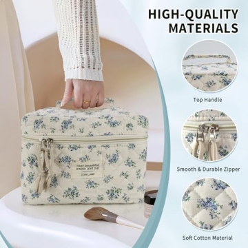 Stylish ZERFLUMP Quilted Floral Makeup Bag Set for Women