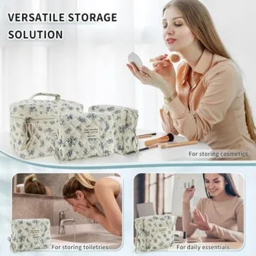 Stylish ZERFLUMP Quilted Floral Makeup Bag Set for Women