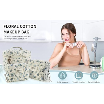Stylish ZERFLUMP Quilted Floral Makeup Bag Set for Women