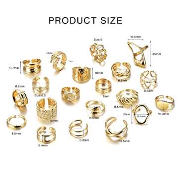 FIBO STEEL 20 Pcs Gold Chunky Rings for Women 18K Gold Plated Ring Set Dome Thick Open Rings Adjustable