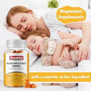 GREABBY Magnesium Glycinate Gummies for Kids & Adults - Magnesium Glycinate 300mg Chewable Supplement - Promotes Sleep, Muscle, Relaxation (120Count)