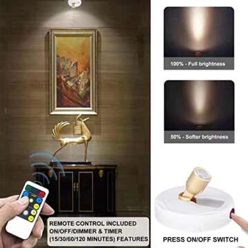 HAMVIDNE LED Spotlight, Battery Powered Picture Lights, Uplighting Indoor, Puck Lights with Remote, ...
