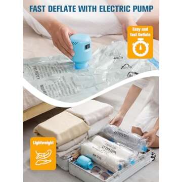 Vacuum Storage Bags with Electric Pump, New Air Valve Combo 32 Pack Vacuum Space Saver Bag, Vacuum Sealer Bags for Clothes, Clothing, Pillows, Comforters, Blankets, Quilt, Travel, Two Compressing Ways
