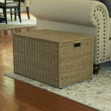 Household Essentials ML-5665 Decorative Wicker Chest with Lid for Storage and Organization | Large |...