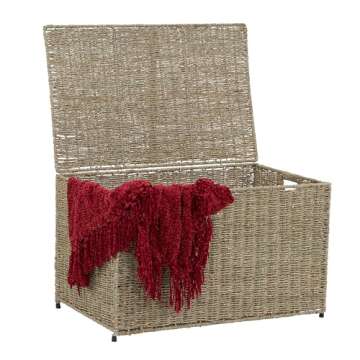 Household Essentials ML-5665 Decorative Wicker Chest with Lid for Storage and Organization | Large | Light Brown