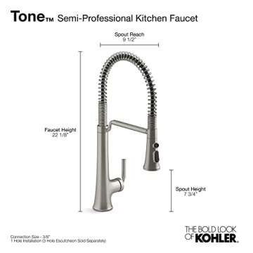 KOHLER 23765-2MB Tone Semi Professional Kitchen Sink Faucet, Pre-Rinse Kitchen Faucet, Commercial Fa...