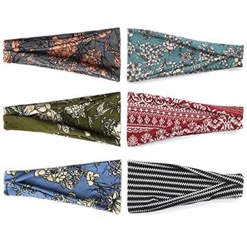 YONUF Boho Headbands For Women Fashion Wide Headband Yoga Workout Head Bands Hair Accessories Band 6...