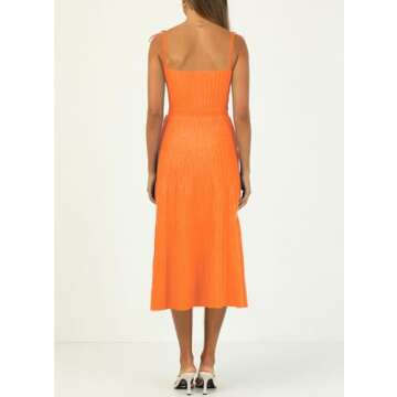 ARTFREE Womens Ribbed Knit Summer Maxi Dresses Tie Straps Square Neck Party Long Dress Orange XL