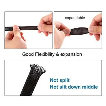 25ft Expandable Braided Cable Sleeve - Black - Alex Tech