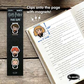 Re-marks Harry Potter Wizards and Hogwarts Magnetic Page Clips, 2 Sets of 4 Page Clips, 8 Clips Tota...
