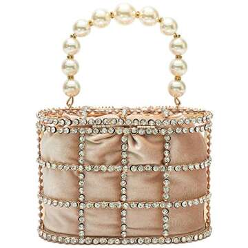 CARIEDO Evening Handbag Women Clutch Purses with Pearl Diamonds for Wedding Prom Birthday Party Dinner Accessories (Apricot)