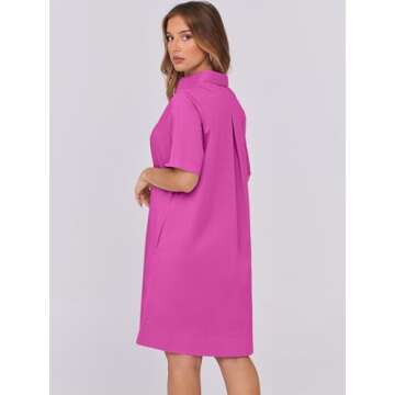 ANRABESS Womens Shirt Dress Summer Casual Loose Short Sleeve Button Down Oversized Flowy Beach Mini Dresses with Pockets Hot Pink X-Large