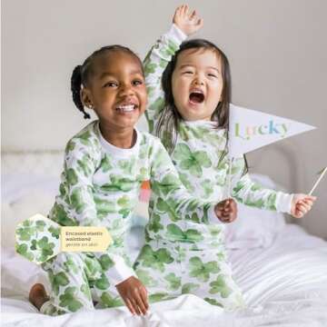Burt's Bees Baby Baby Girls' Pajamas, Tee and Pant 2-Piece Pj Set, 100% Organic Cotton, Cutest Clover