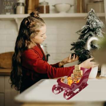 PRETYZOOM Christmas Sleigh Desktop Decoration, Xmas Santa Sleigh Small Plastic Candy Dish Festival S...