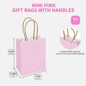 DjinnGlory Mini Pink Paper Bags for Parties and Gifts