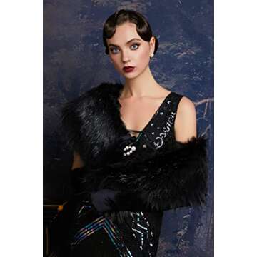 BABEYOND Women’s Faux Fake Fur Collar Shawl Faux Fur Scarf Wrap for Winter Coat 1920s Flapper Outf...