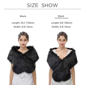 BABEYOND Women’s Faux Fake Fur Collar Shawl Faux Fur Scarf Wrap for Winter Coat 1920s Flapper Outfit 120cm/47.2" Long (Black)