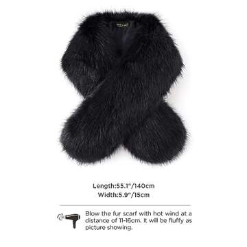 BABEYOND Women’s Faux Fake Fur Collar Shawl Faux Fur Scarf Wrap for Winter Coat 1920s Flapper Outfit 120cm/47.2" Long (Black)