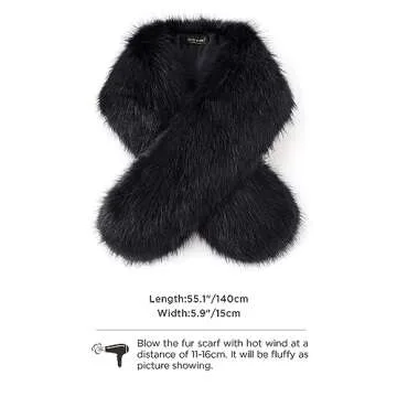 BABEYOND Women’s Faux Fake Fur Collar Shawl Faux Fur Scarf Wrap for Winter Coat 1920s Flapper Outfit 120cm/47.2" Long (Black)