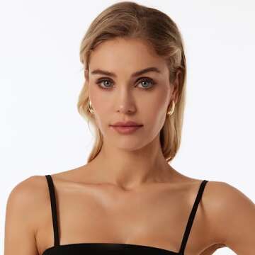 Chunky Hoop Earrings for Women - Lightweight Teardrop Hoops Earrings with 18K Gold Plated Hypoallerg...