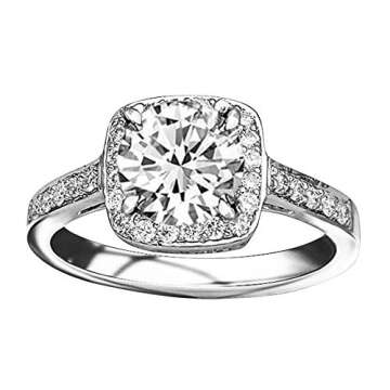 0.56 Carat Classic Square Halo Single Row Pave Set Diamond Engaement Ring 14K White Gold with a 0.25...