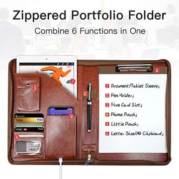 Zippered Padfolio Organizer, WRIYES Leather Planner Binder, 10.2 Inch Portfolio Folder for Documents...