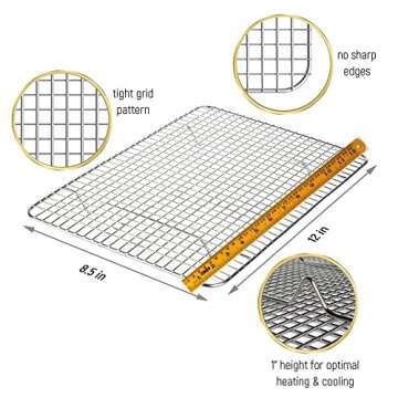 KITCHENATICS Small Quarter Sheet Cooling Rack for Cooking & Baking, Oven Safe Stainless Steel Rack, Baking Rack for Oven Cooking, Heavy Duty Cookie Cooling Rack fits Quarter Sheet Pan, 8.5" x12" IN
