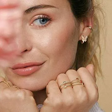MEVECCO Gold Butterfly Huggie Hoop Earrings 18K Gold Plated Cubic Zirconia Butterfly Hoop Minimalist Handmade Earrings for Women