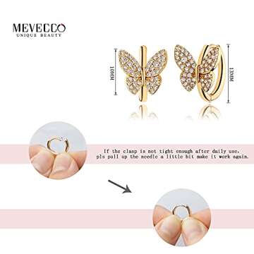 MEVECCO Gold Butterfly Huggie Hoop Earrings 18K Gold Plated Cubic Zirconia Butterfly Hoop Minimalist Handmade Earrings for Women