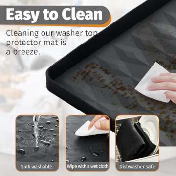 2 PCS Washer and Dryer Top Protector, 25.6''x 23.6'' Silicone Covers Mat for Washer and Dryer Top, Waterproof Anti-Slip Dust-Proof Dryer Mat for Top of Home Kitchen Laundry