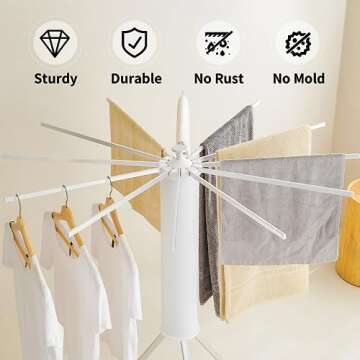 JOOM Tripod Clothes Drying Rack, Garment Rack Portable and Foldable Space Saving Laundry Drying Rack - Drying Rack Clothing Floor Folding Balcony Bedroom Household Aluminum