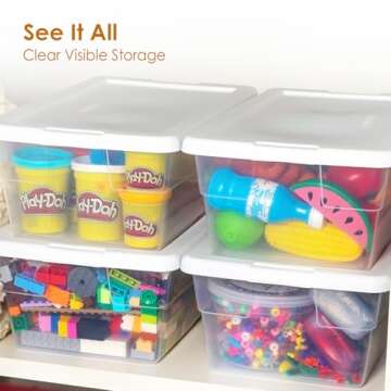 Peaknip 6 Quart Stackable Lightweight Plastic Storage Bins with Lids for Organization, 4 Pack - Made...