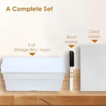 Peaknip 6 Quart Storage Bins - 4 Pack with Labels