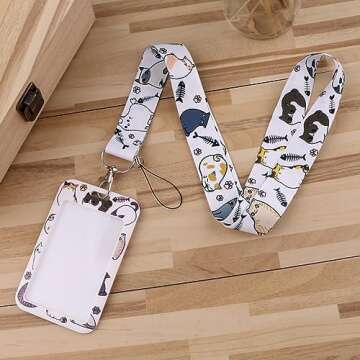Juanooo White ID Badge Card Holder Lanyard for Keys Cute Cats Key Lanyard for Women Girls Kids for I...