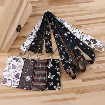 Juanooo White ID Badge Card Holder Lanyard for Keys Cute Cats Key Lanyard for Women Girls Kids for ID Badges Name Tag Neck Lanyard for ID Holder Keychain