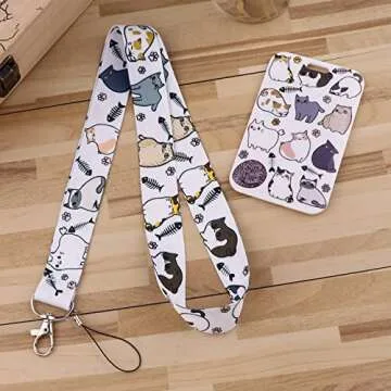 Juanooo White ID Badge Card Holder Lanyard for Keys Cute Cats Key Lanyard for Women Girls Kids for ID Badges Name Tag Neck Lanyard for ID Holder Keychain