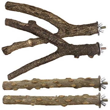 LIMIO Bird Perch 4 PCS Natural Wood Stand for Parakeets