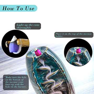 Munatass Ceramic Backflow Incense Holder with Cones