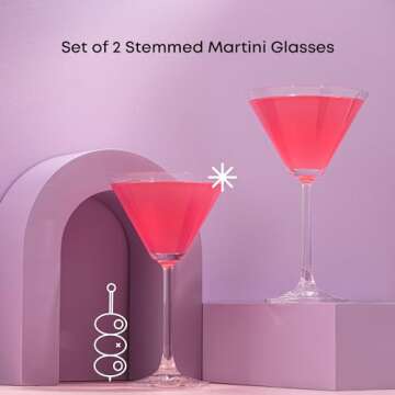 JoyJolt Olivia Crystal Martini Glasses - Premium Glassware Set Made in Europe - 9.2 oz Tall Martini Glasses - Elegant Cocktail Glasses - Set of 2 Martini Glass for Drinks such as Martini or Manhattan