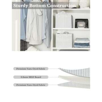 StorageWorks Storage Bins, Fabric Storage Bins for Shelves, Storage Baskets with Metal Frame, Closet Baskets and Bins with Handles, Gray and White Stripes, 2-Pack