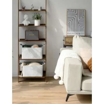 StorageWorks Storage Bins, Fabric Storage Bins for Shelves, Storage Baskets with Metal Frame, Closet Baskets and Bins with Handles, Gray and White Stripes, 2-Pack