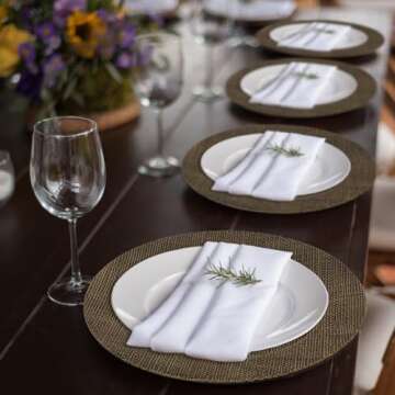 Burlap Charger Plates Set of 6: Rustic Burlap Charger Plates Table Decorations, for Dinner Plates WeddingThanksgiving and Thanksgiving,Christmas, Party, Birthday and Holiday Event Supplies (Color 2)