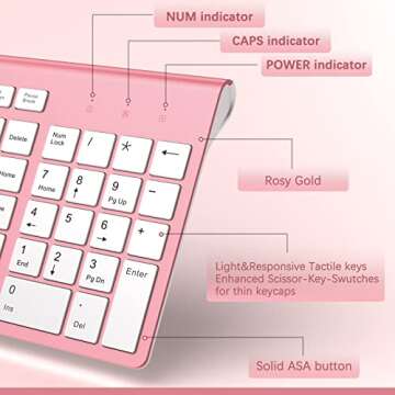 J JOYACCESS Ergonomic Wireless Keyboard Mouse Combo, Pink Mouse and Keyboard Combo, Typewriter Keyboard Wireless, Portable Wireless Keyboard for Computer/Laptop/Windows/Mac