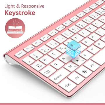 J JOYACCESS Ergonomic Wireless Keyboard Mouse Combo, Pink Mouse and Keyboard Combo, Typewriter Keyboard Wireless, Portable Wireless Keyboard for Computer/Laptop/Windows/Mac