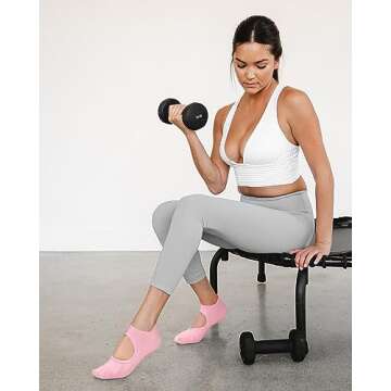 yeuG Grip Pilates Socks for Women Yoga Socks with Grips Open Top Non Slip Grippy Socks for Barre, Ba...