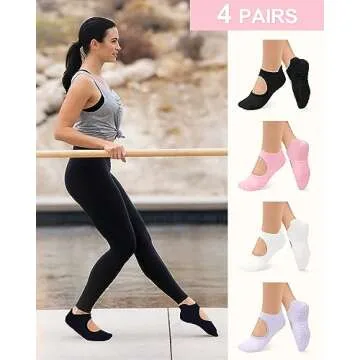 yeuG Grip Pilates Socks for Women Yoga Socks with Grips Open Top Non Slip Grippy Socks for Barre, Ballet, Barefoot Workout