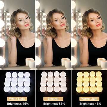 Vanity Lights for Mirror, 16 LED Bulbs Hollywood Makeup Lights, 3 Color Modes, Dimmable Brightness, ...