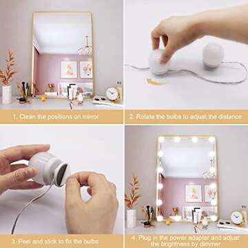 Vanity Lights for Mirror, 16 LED Bulbs Hollywood Makeup Lights, 3 Color Modes, Dimmable Brightness, Plug in, Stick up, for Dressing Table Bathroom Body Wall Mirror Lights
