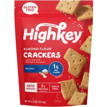 HighKey Gluten Free Sea Salt Crackers - 6.75oz Keto Snack Lightly Seasoned Buttery Almond Flour Crac...